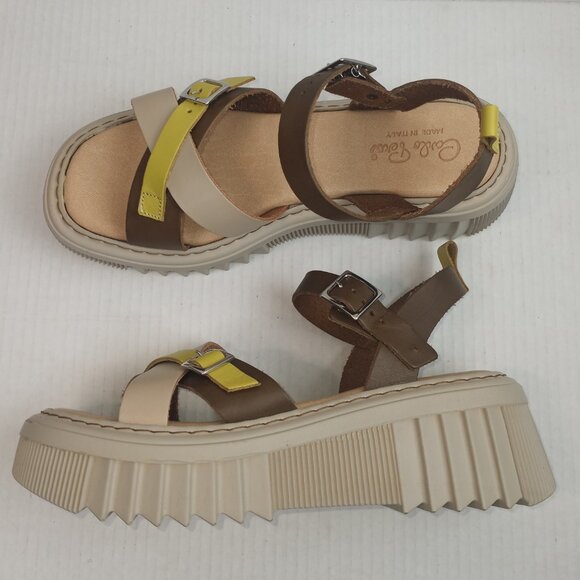 Carlo Pera Lime Tan Beige Platform Sandals - Picture 1 of 7